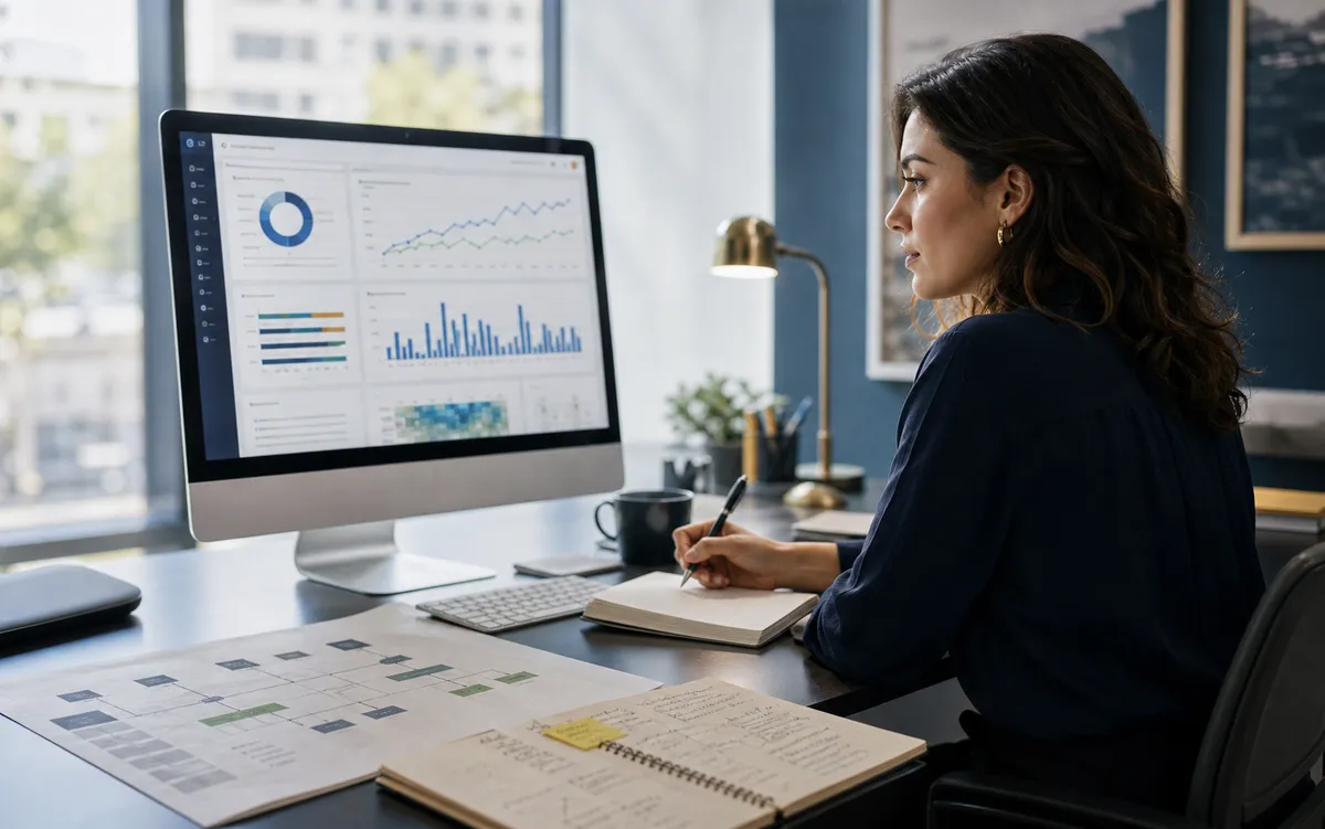 Estrategista analisando crescimento orgânico e planejamento de SEO